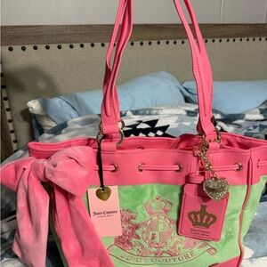 Juicy Couture Vibrant Pink and Green Tote